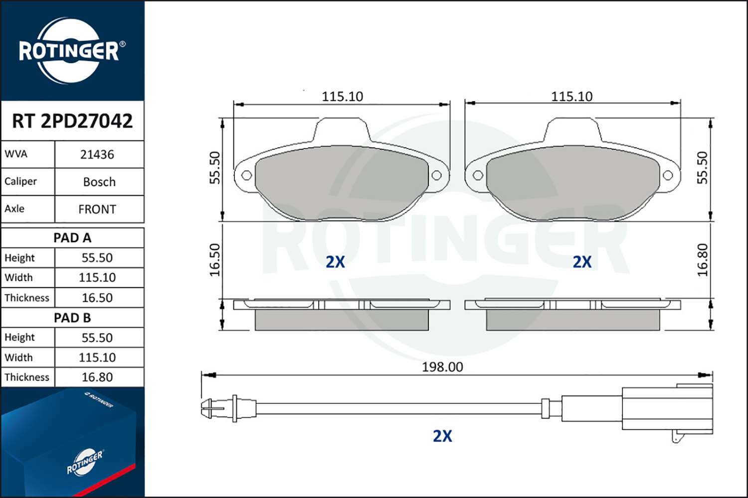 ROTINGER Fékbetét, mind RT2PD27042_ROT